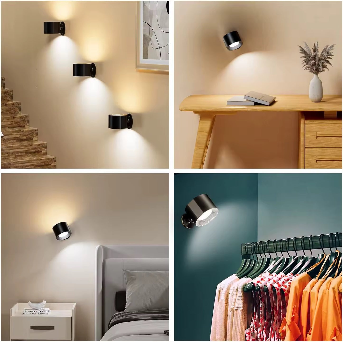 LÁMPARA LED DE PARED RECARGABLE Y PORTÁTIL – TÁCTIL, GIRATORIA 360°, SIN CABLES